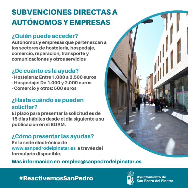 San Pedro del Pinatar destina 500.000 euros a ayudas directas a autónomos y empresas locales