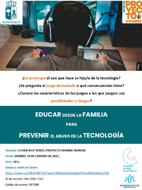 Bienestar Social organiza el taller 'Educar desde la familia para prevenir el abuso de la tecnología'