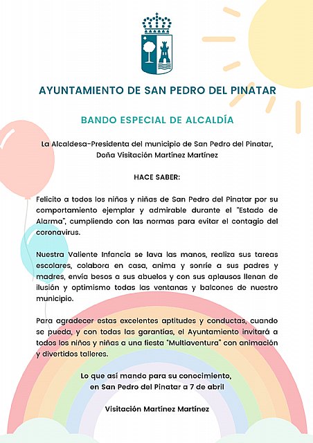 San Pedro del Pinatar celebrará una fiesta multiaventura tras el confinamiento para todos los niños de la localidad