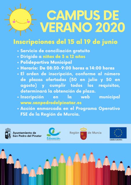 San Pedro del Pinatar ofrece un campus de verano gratuito dirigido a niños de 3 a 12 años para favorecer la conciliación