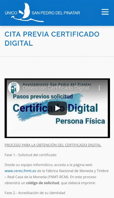 Ya se puede obtener el Certificado Digital en el Ayuntamiento de San Pedro del Pinatar