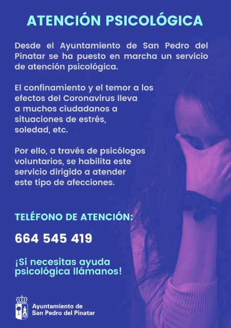 El Ayuntamiento de San Pedro del Pinatar habilita un servicio de atención psicológica durante el confinamiento